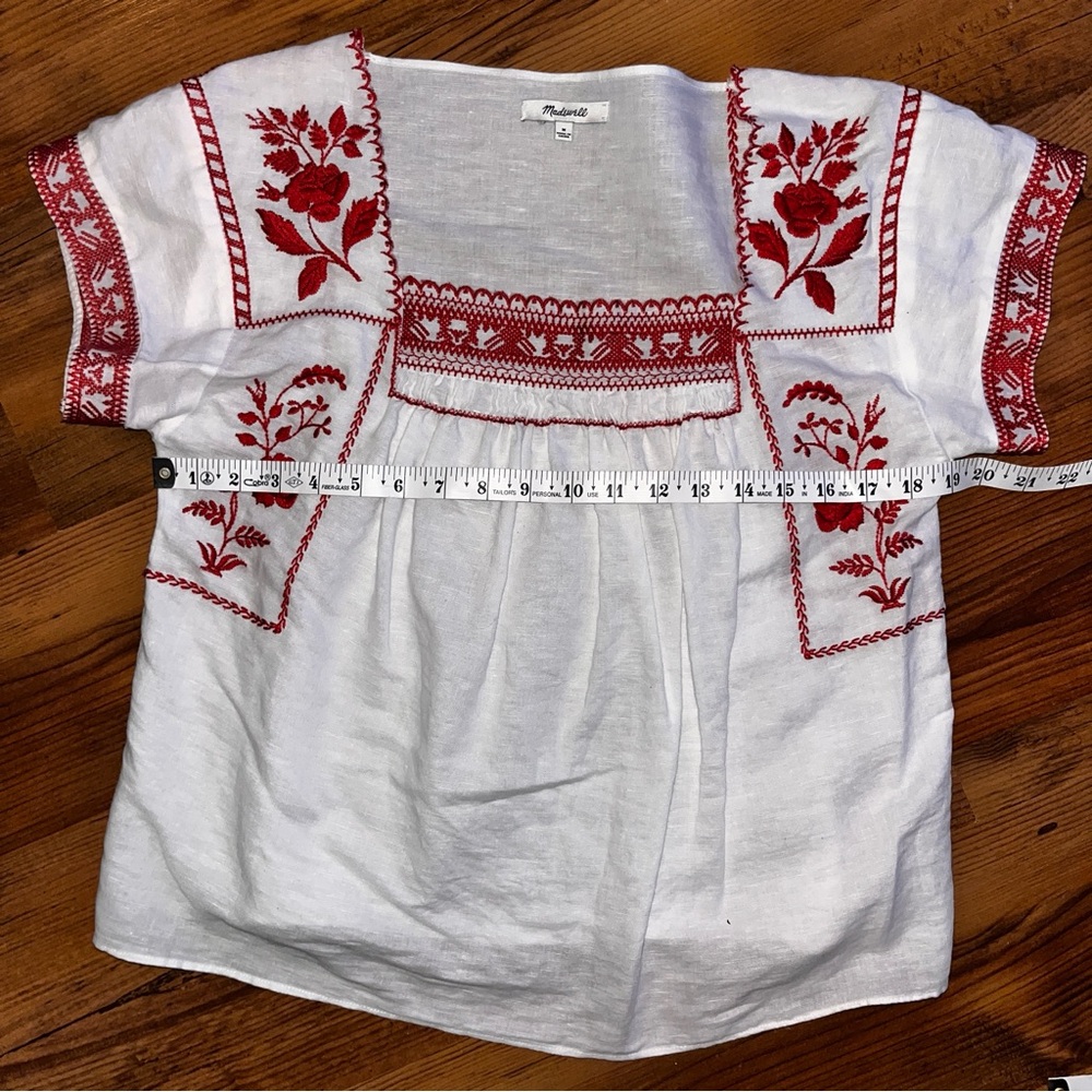 Madewell White Blouse with Red Embroidery - Picture 5 of 9